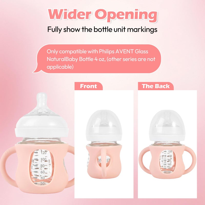 MINMUNJIU 3 Pack Silicone Sleeves for Philips Avent Natural Glass Baby Bottles, Anti Breakage Baby Bottle Holder with Handle for Baby Girls, Compatible Philips Avent Glass Natural Baby Bottle, 4oz - Image 4